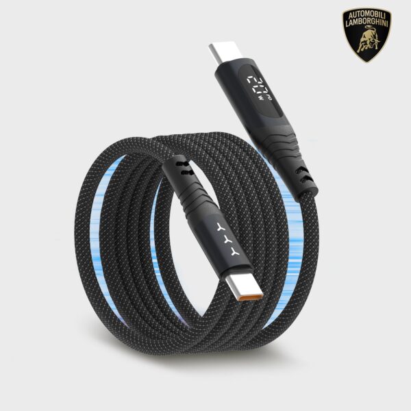 Lamborghini 100W USB-C to USB-C Charge & Sync Magnetic Cable with Digital LCD Display - Urus D1