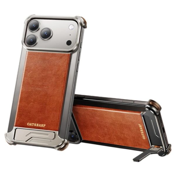 Oatsbasf Yiliupi MagSafe Hidden Stand Genuine Leather Frameless Metal Case Cover